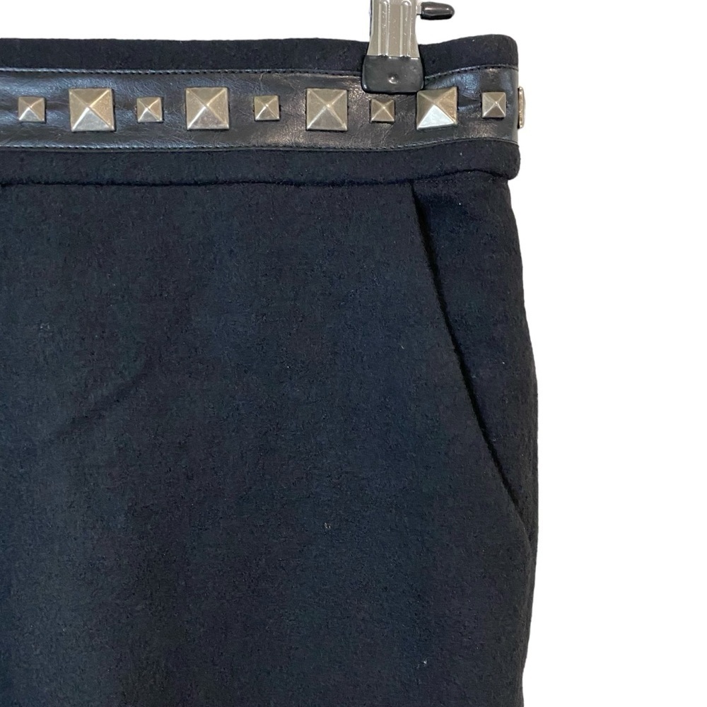 Tori Burch - Black Wool Pencil Skirt - Studded Leather Waistband - XS - Picture 3 of 10
